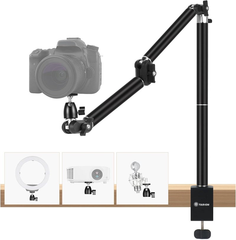 TARION Camera Desk Mount Stand Overhead: Articulated Camera Arm Clamp 3/8'' 1/4'' Screws Adjustable Table Mount Flexible Gear Joints for DSLR, Phone, Projector TKA01-L (Upgraded Version) - Image 1